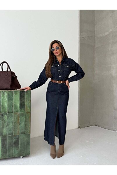 HerTon Γυναικείο φόρεμα τζιν Indigo - Φόρεμα μάξι τζιν από 60% βαμβάκι και βι...