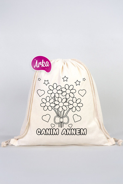 Pamusan Boyanabilir Canım Annem Ham Bez Çanta - 35x40 cm - AYICIK ÇİÇEK Desenli 5 ADET