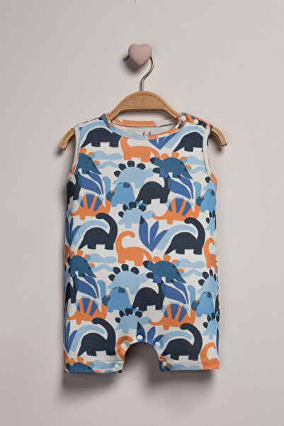 Baby Fou Dinosaur Patterned Strap Barbatöz Jumpsuit
