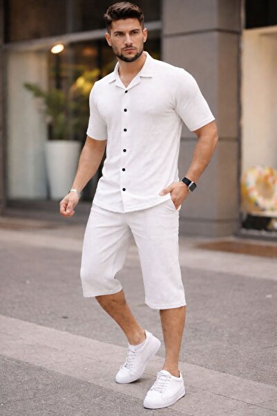 zs zaos fashion Waffle Men's Shorts Shirt Set Cotton Pieces Textured Quality ...