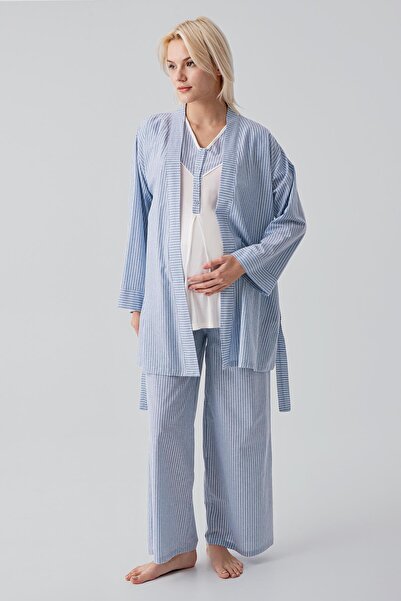 Artış Short Sleeve Striped Buttons Woven Cotton Piece Stretchy Viscose Matern...