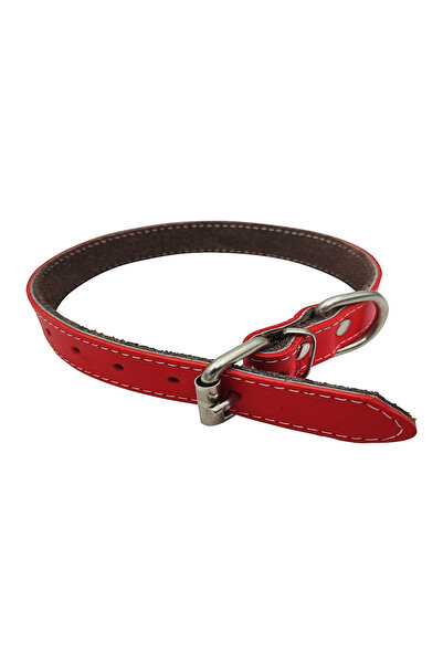Ropet Dog collar made of natural Leather , lined, 45cm x 20mm, Red,