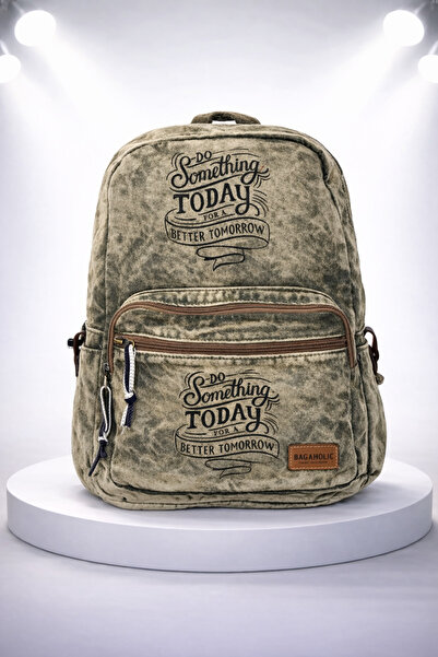 KAFF Zippered Front Pocketed Design Unisex Vintage Denim Backpack -Sunshi̇nekot