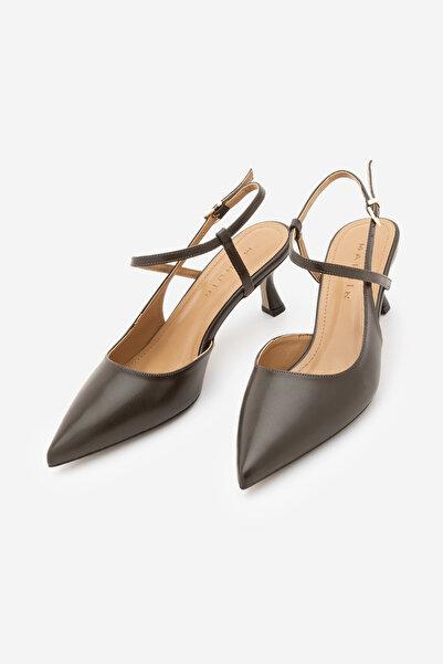 Marjin Women's Stiletto Pointed Toe Strappy Open Back Heeled Shoes Livam Brown