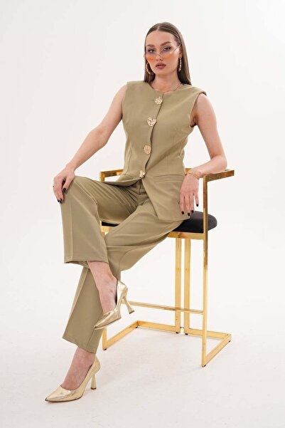Maxi modena Gold Button Detailed Vest Pant Suit – Stylish and Modern Women's ...
