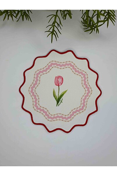 decofav Tulip Grace cu model Șervețel de cocktail cu broderie pe margine 1 bu...