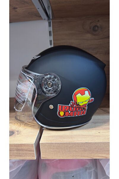 Kask SEVIMLI YARIM ÇOCUK KASKI MAT SIYAH IRON MAN