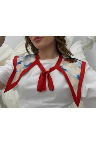 Luminos Butik Women's Red Tie-Detail Patterned Collar Shoulder Scarf Yk004