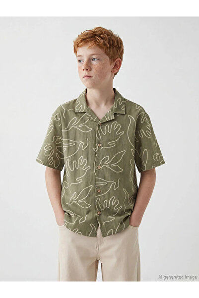LC Waikiki Lcw Kids Khaki Short Sleeve Patterned Boys Shirt