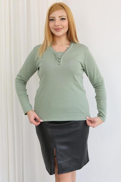 Siyezen Large Size Double Piping Buttoned Cotton Pack Stretch Fabric Basic Bl...