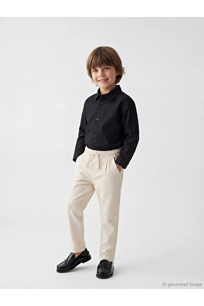 LC Waikiki Lcw Kids Beige Elastic Waist Linen Blended Boy's Trousers