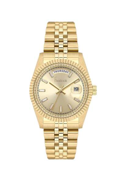 Freelook Sports Big Case Double Calendar Steel Gold Gold Color Case Band Wome...