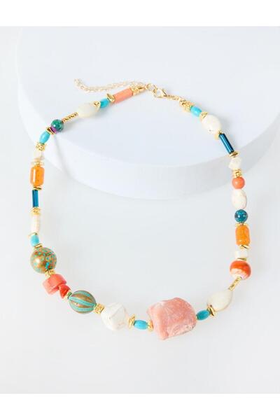 Jimmy Key Karışık Doğal Taş Detaylı Bohem Ayarlanabilir Kolye