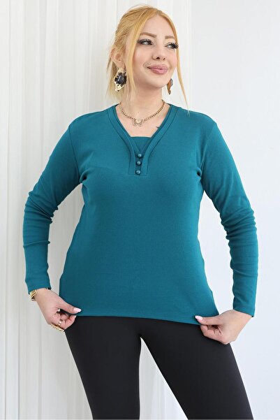 Siyezen Large Size Double Piping Buttoned Cotton Pack Stretch Fabric Basic Bl...