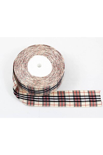 OEM Set of 3 rolls of Checkered Textile Ribbon 4cm 22meters Cream Black