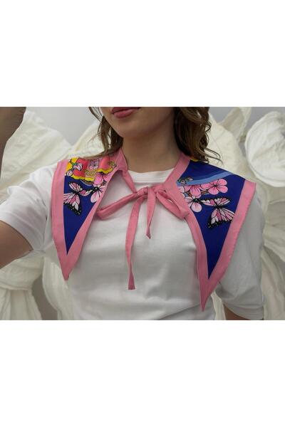 Luminos Butik Women's Pink Tie-Detail Patterned Collar Shoulder Scarf Yk001