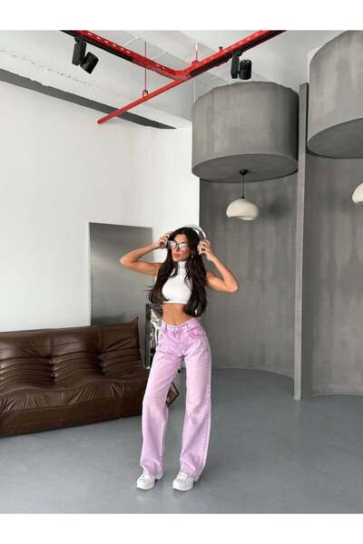 HerTon Pantaloni din denim lila, pantaloni din denim cu picior larg, denim 10...