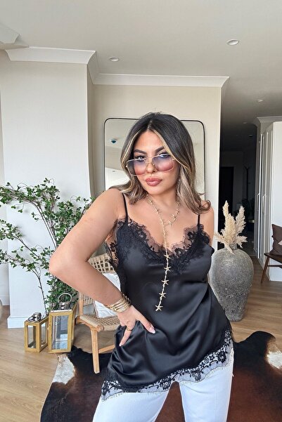 Sohotique By P Zr Model Satin Lace Strap Blouse Black