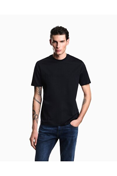 Emporio Armani Men's Regular Cut Textured Logo Detailed Round Neck Cotton Pac...