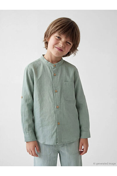 LC Waikiki Lcw Kids Green Judge Collar Long Sleeve Boys' Shirt
