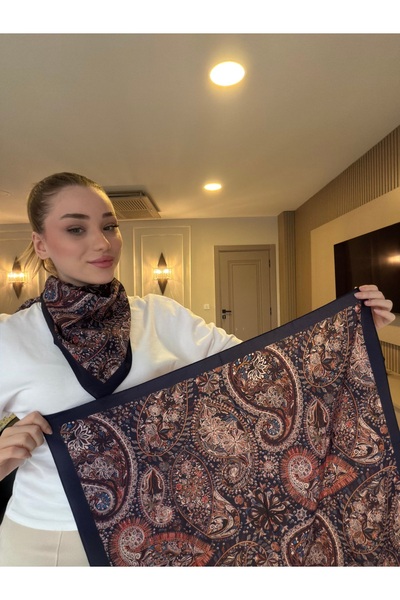 Luminos Butik Women's Patterned Satin Neck Scarf Bandana Navy Blue Claret Red...