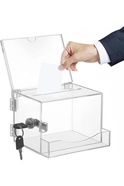 NO BRAND Acrylic Donation Box, Lockable Donation Box, Transparent Acrylic Don...
