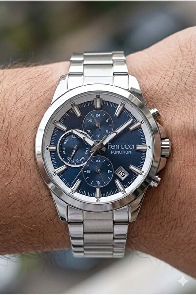 Ferrucci Silver Round Case Men's Wristwatch |   42 mm Steel Case, Silver Meta...