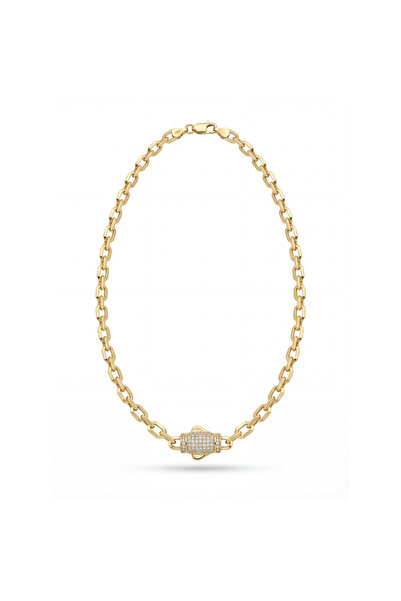 ALESSA GOLD Taşlı Kilit Detaylı Trend Altın Zincir