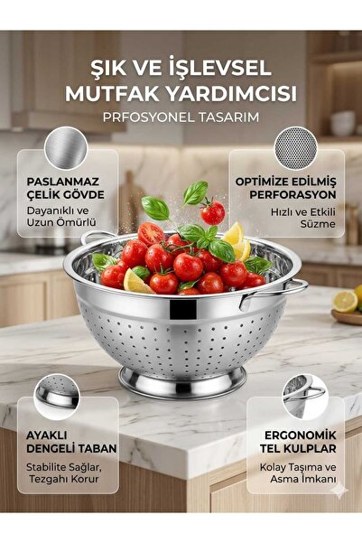 LOVYCO Stainless Steel Strainer with Stand - Pasta, Fruit and Vegetable Washi...