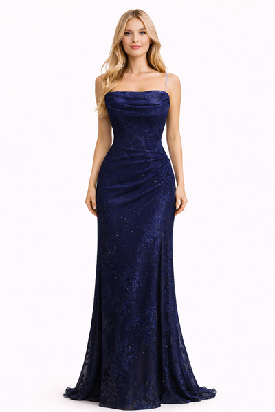 Hüseyin Baştürk Dantel İşlemeli Taşlı Askılı Abiye