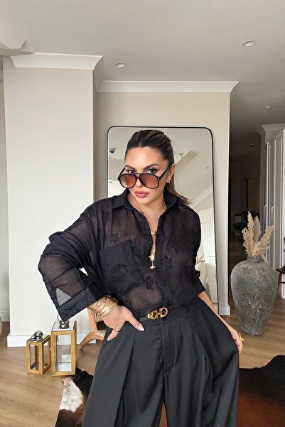 Sohotique By P Semi-Transparent Star Appliqué Shirt Black