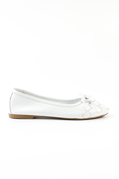 Tuna Genuine Leather White Women's Ballet Flats Shoes - Z2210