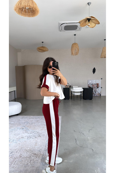 Velista Set de trening pentru femei, modal piese, cu mâneci scurte și dungi d...