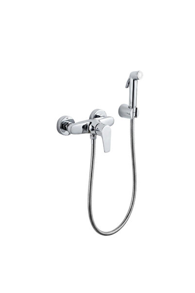 KANA Premium Chrome Hot/Cold Bidet Set: Wall-mount mixer, 150cm steel hose, a...
