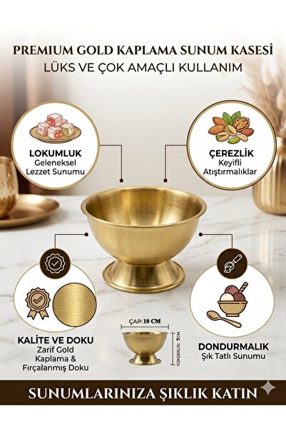 LOVYCO Premium Gold Kaplama Sunum Kasesi - Lüks Çerezlik, Lokumluk ve Dondurm...
