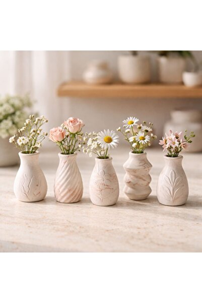 Sisay Home Coffee Marble Pattern Mini Decorative Vase Set – Mini Vases for Ba...