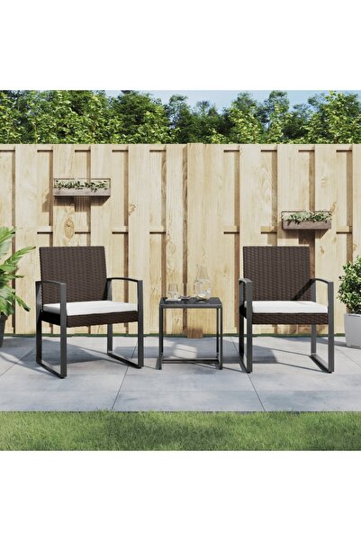 Concept Σετ επίπλων κήπου με μαξιλάρια, 3 τεμάχια, καφέ, PP rattan