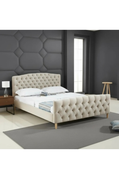 MarketMob Pat Amnezia 160x200 cm tapițat cu material textil bej cu somieră in...