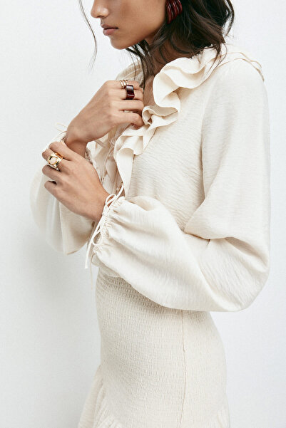 H&M Farbalalı Krep Elbise