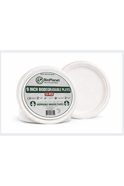 BioPlanet 9" Round Plate - 15PCS Sleeve - Biodegradable Bagasse Tableware