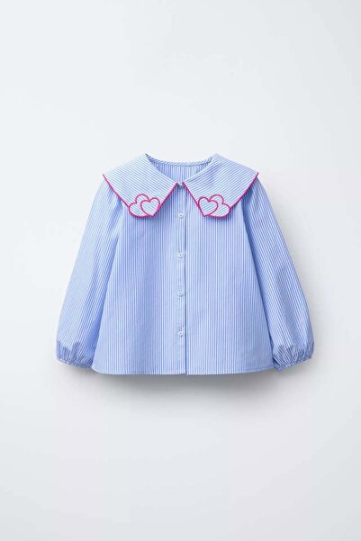 Monila Girl's Baby Collared Heart Embroidered Shirt