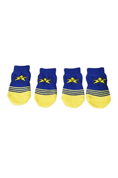 Ropet Sosete Antiderapante Pentru Caini, 4 buc, Albastru/Galben, Marimea M