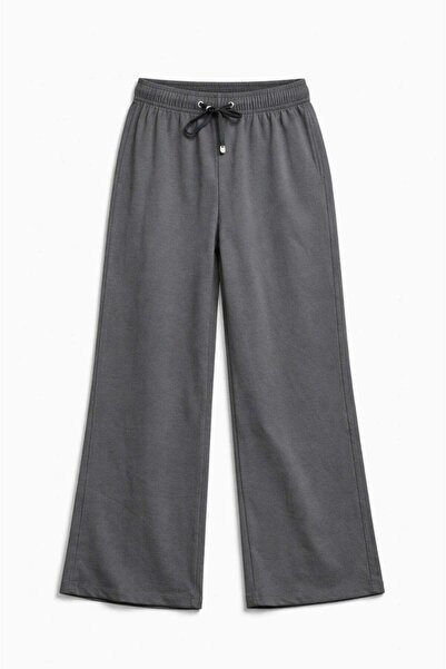 Mixray 2071 Women's Elastic Waist Lace-Up Palazzo Wide Leg Trousers Anthracite