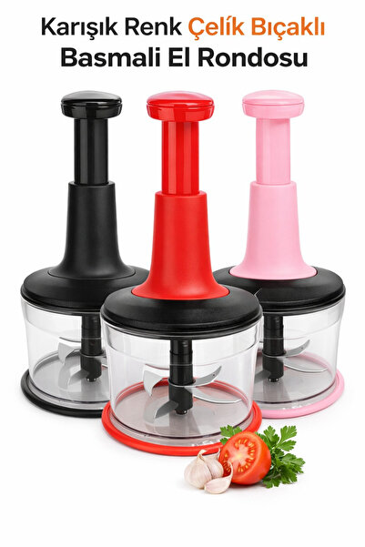 Tebessüm Home Karışık Renk Çelik 3 Bıçaklı Pratik Basmalı El Rondosu Manuel S...