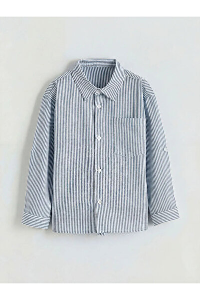 LC Waikiki Lcw Kids Blue Striped Linen Blended Boy's Shirt