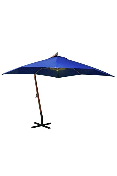 Concept Umbrelă suspendată cu stâlp, albastru azuriu, 3x3 m, lemn brad
