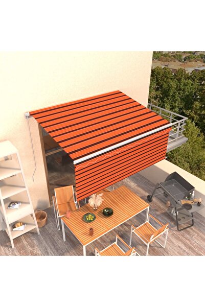 Concept Χειροκίνητη αναδιπλούμενη τέντα με πορτοκαλί και καφέ περσίδες 3,5x2,...