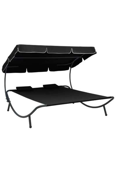 Concept Σεζλόνγκ εξωτερικού χώρου με ουρανό και μαξιλάρια, μαύρο