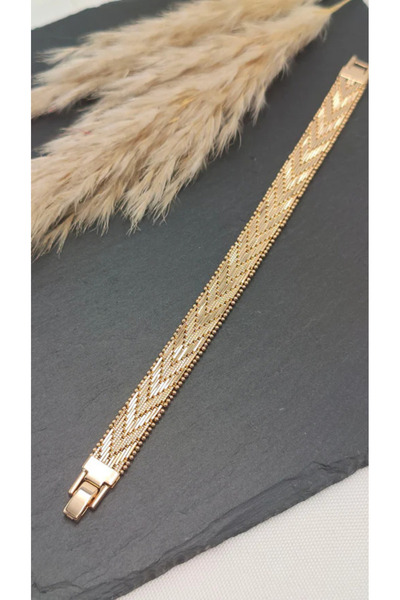 CS Chic&Shine Accessories Hasır Model V Detaylı 14K Kaplama VIP Bileklik