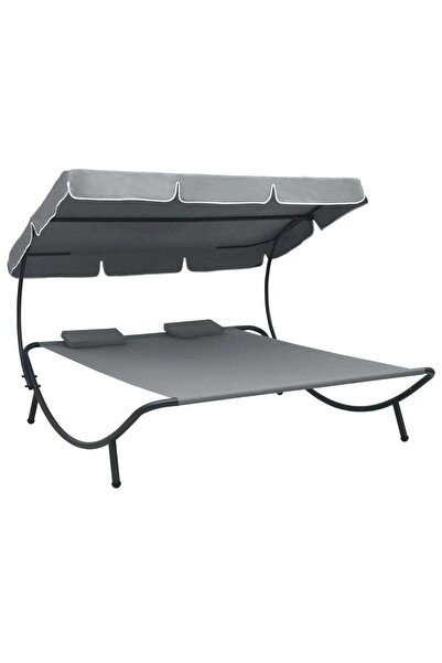 Concept Pat șezlong de exterior cu baldachin și perne, gri